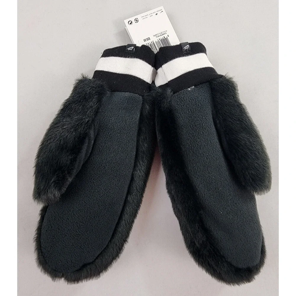 Nike Mittens Gloves Womens XS/S Faux Fur Black White 88084 N.100.2626.091.2S